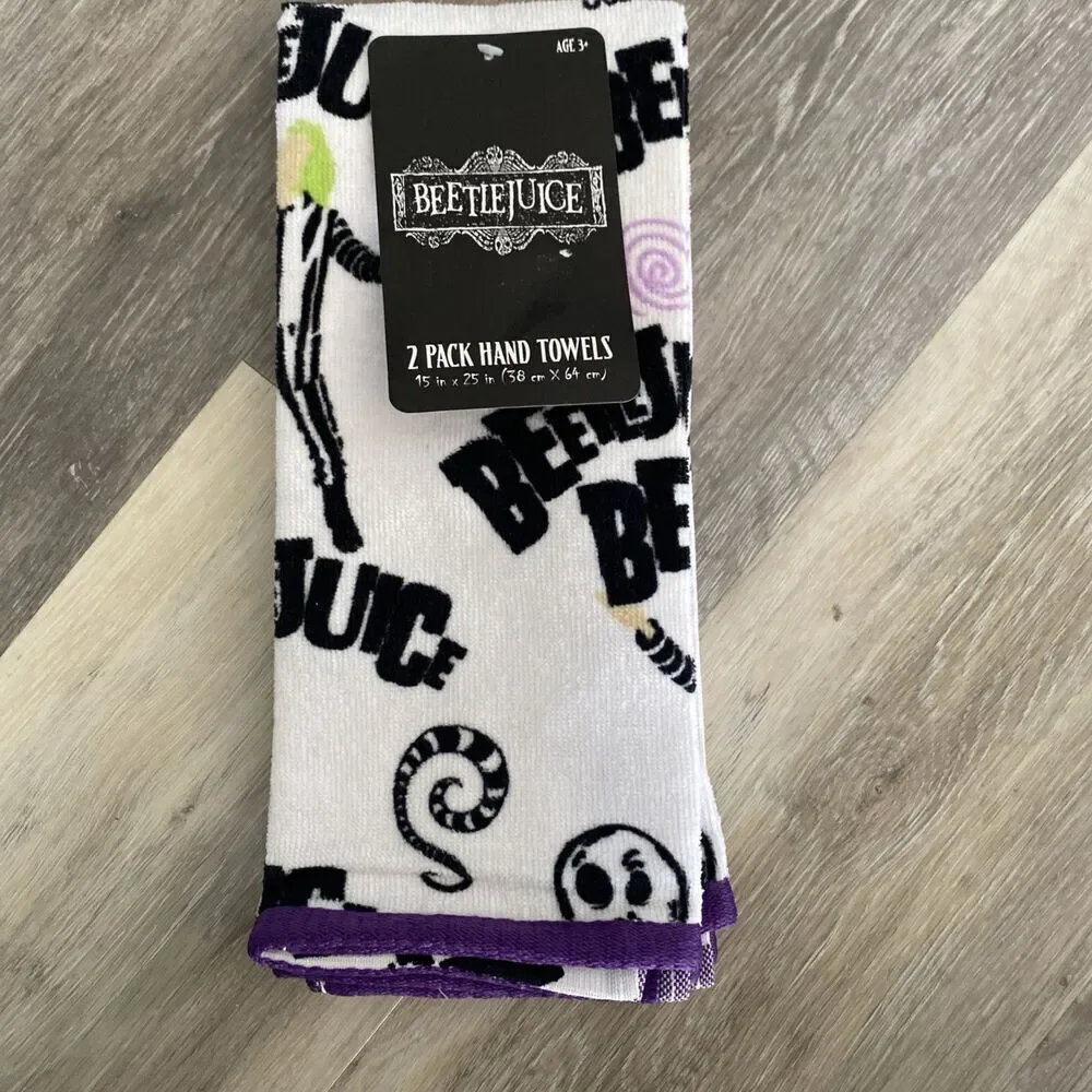 Beetlejuice Halloween White Hand Towels 2 Pack
